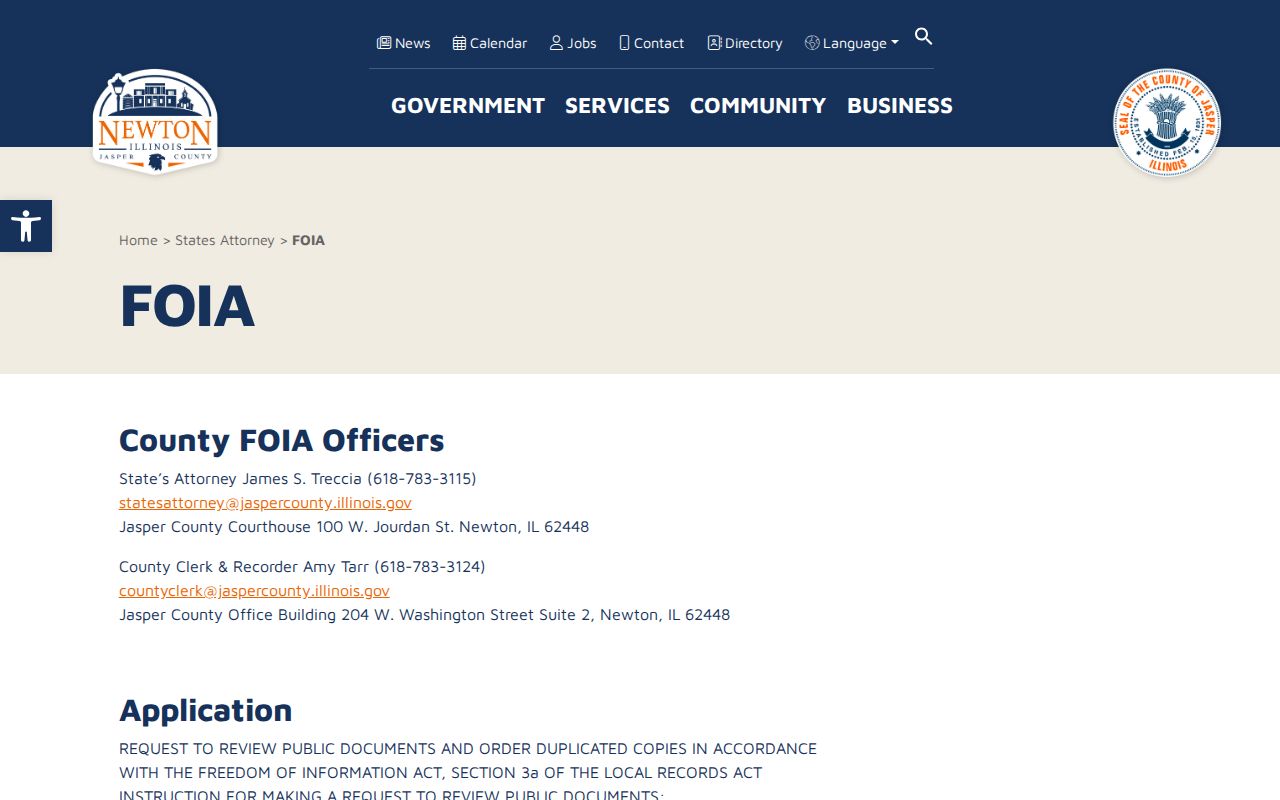 Jasper County FOIA route for booking records and photos