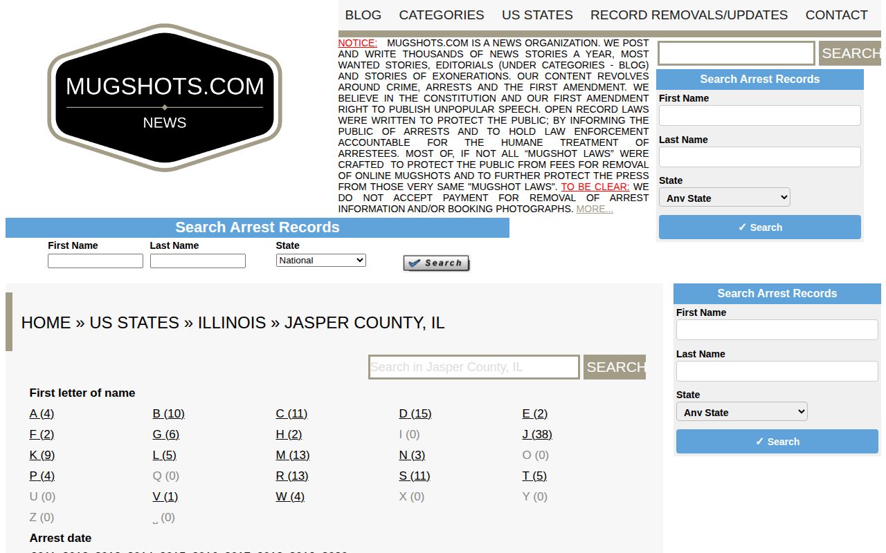 Unofficial Jasper County Illinois mugshot index coverage